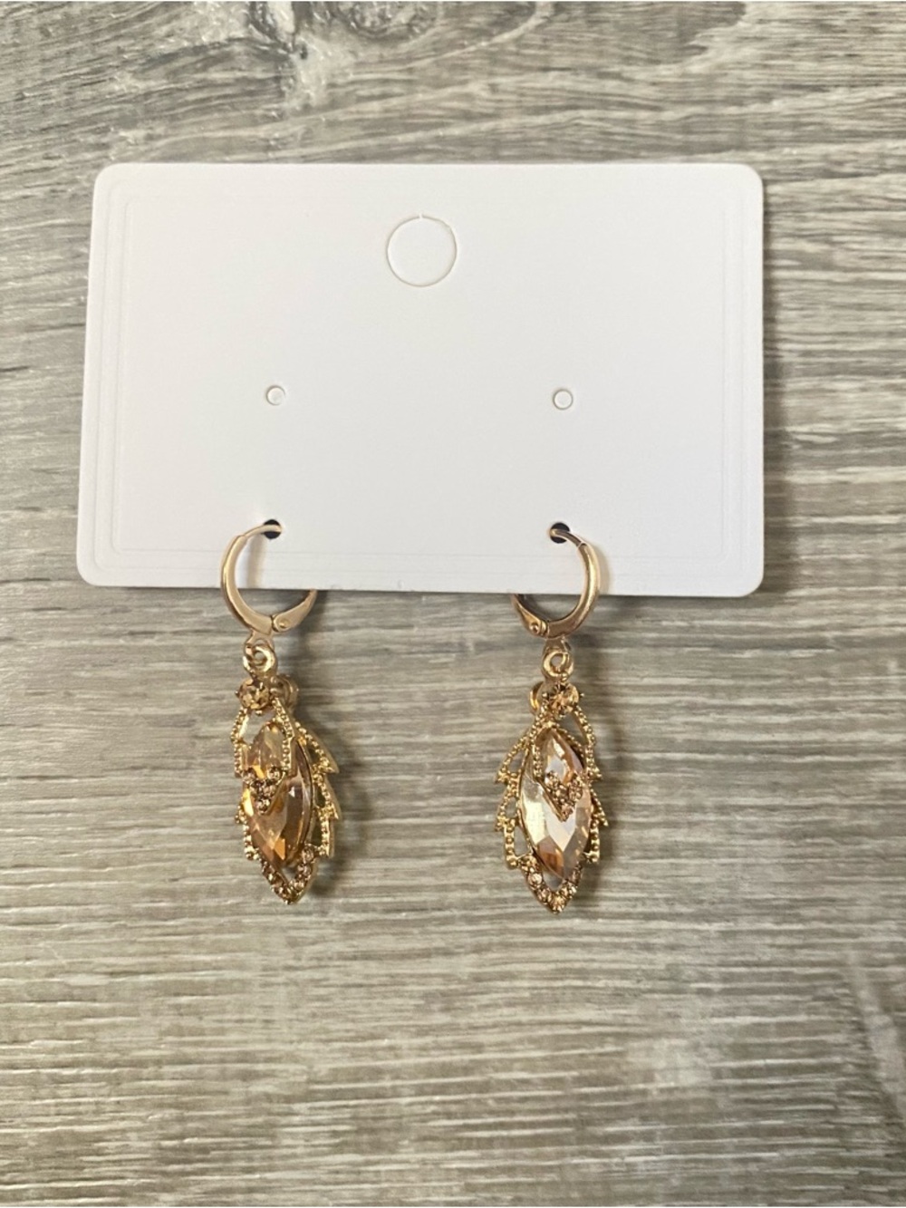 Gold Teardrop Hollow Leaf Crystal Hoop Earrings